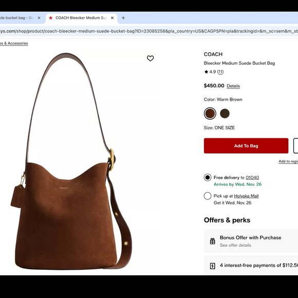 Coach suede Bleeker Bucket Bag - Picture 1 of 10